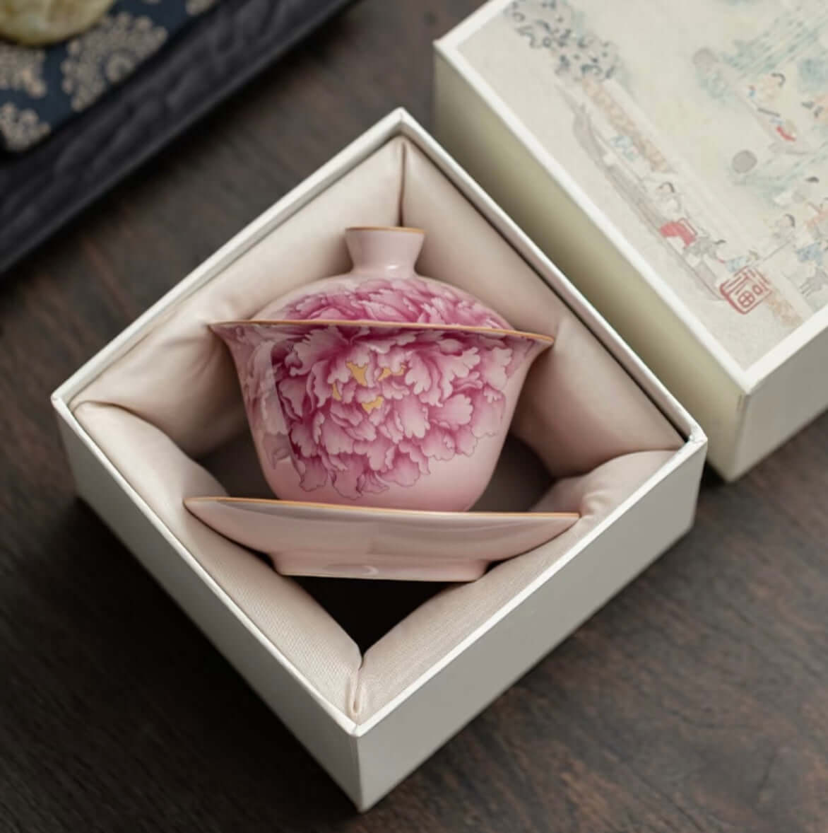 Peony Reverie Porcelain Tea Cup Packaged View