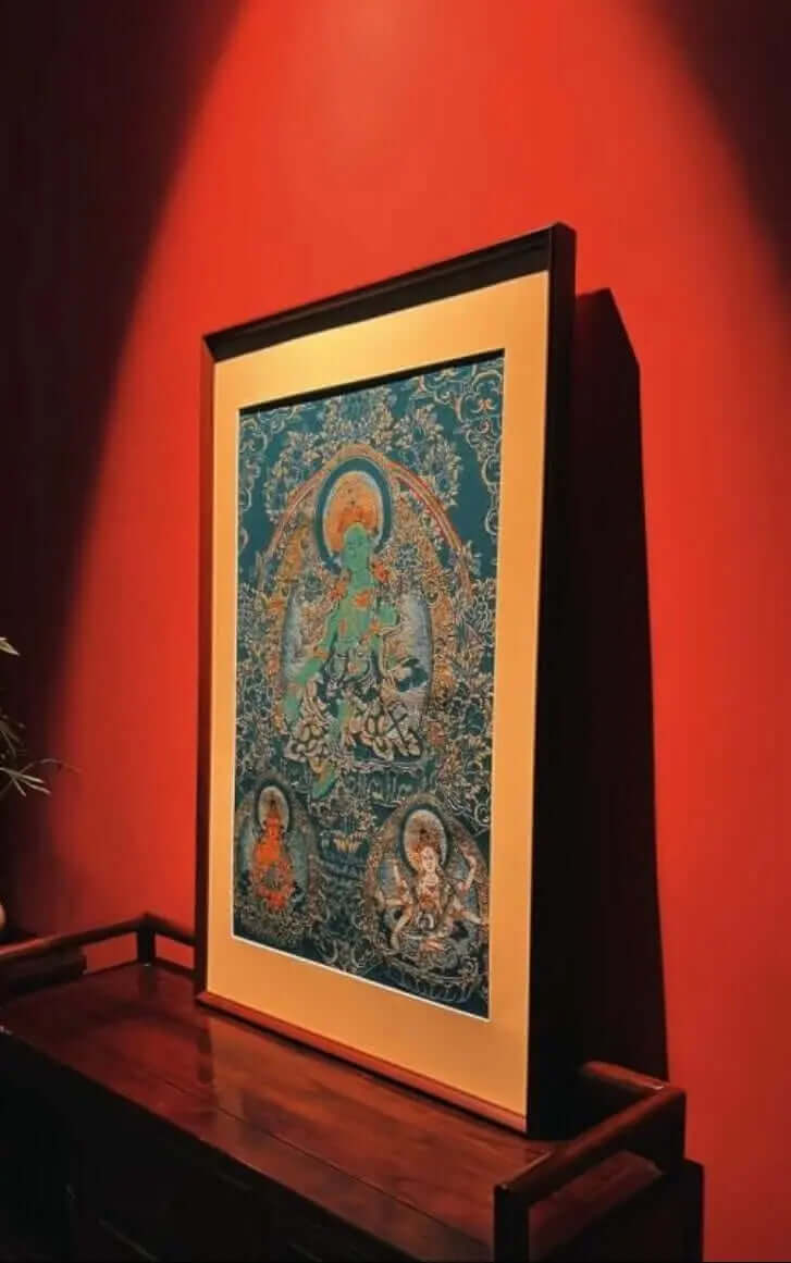 Green Tara Thangka Wall Art - Tibetan Buddhist Embroidered Blessings & Abundance - BodhiBloom 3