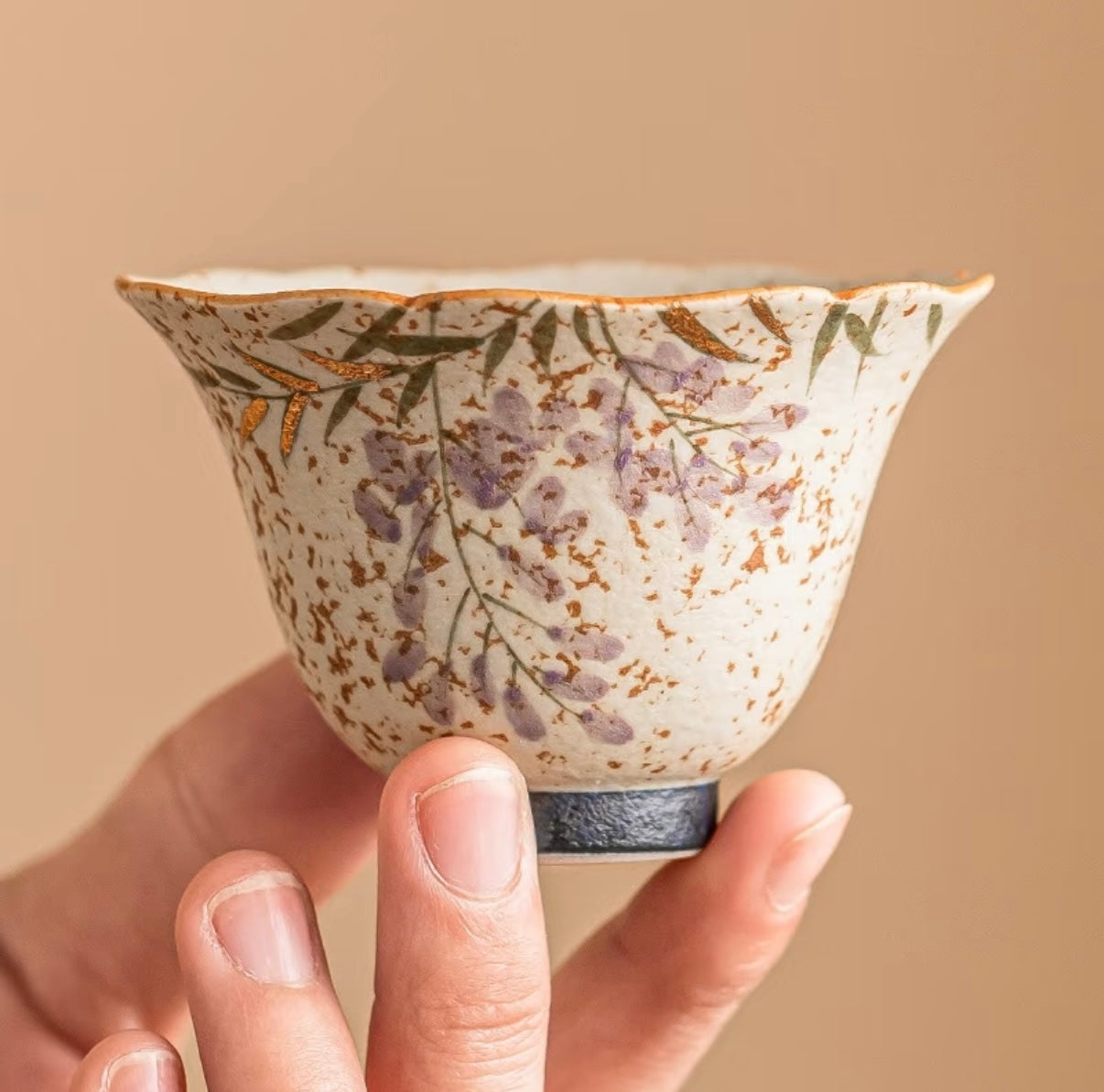Wisteria Ascendant - A gilded Porcelain Bell Chalice Where Spring Eternally Blossoms