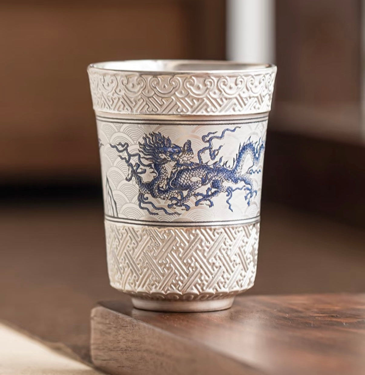 Silver Ascendant - A Gilded Celestial Tea Chalice Where Dragons Ride the Clouds