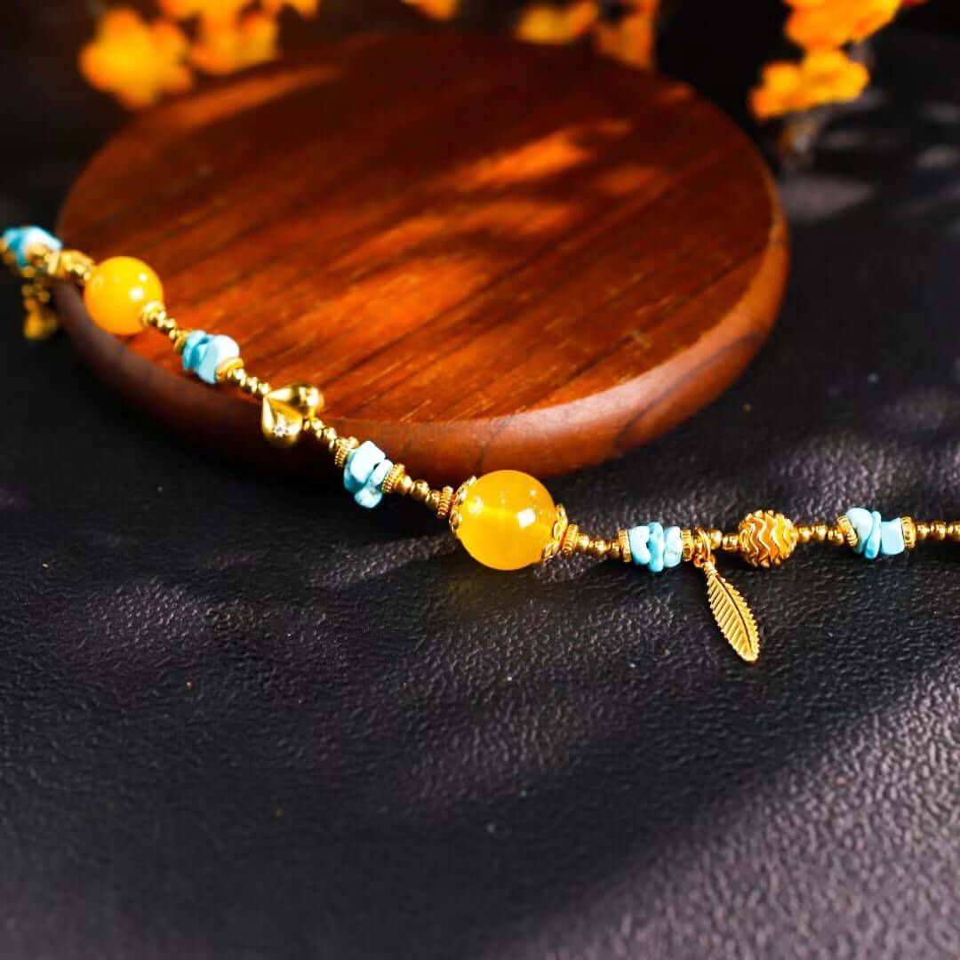Amber and Turquoise Feather & Heart Bracelet – BodhiBloom 5