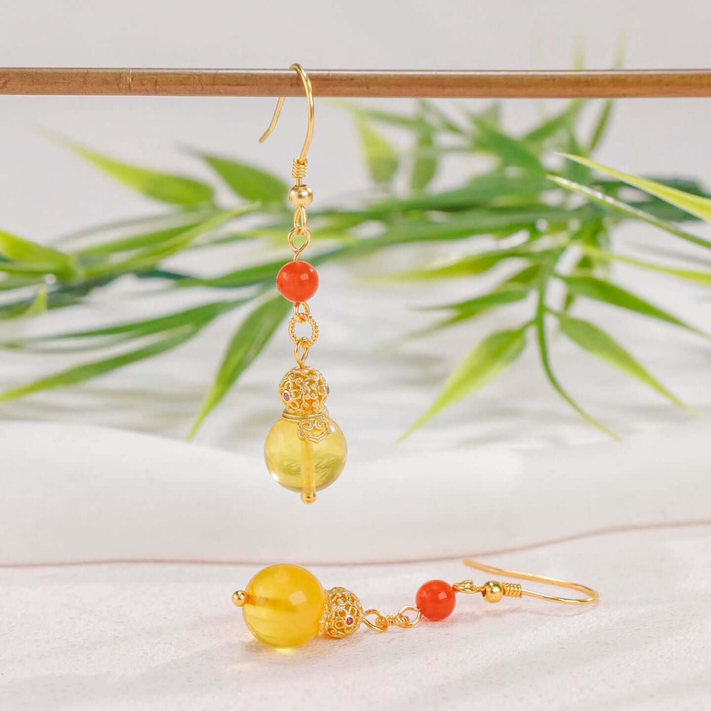 Amber and South Red Agate Gourd Drop Earrings – BodhiBloom 2