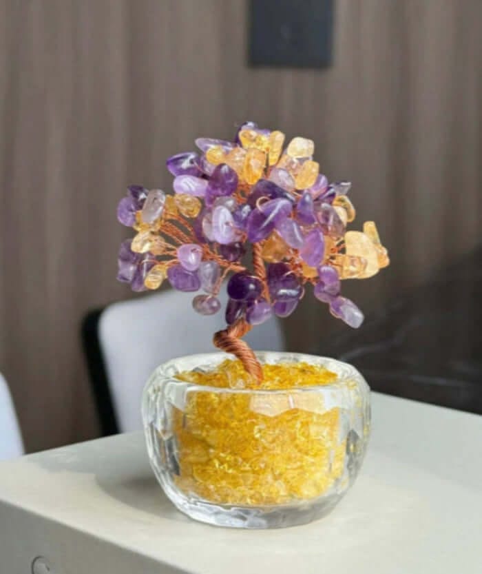 Amethyst and citrine crystal tree- A Divine Fusion of Energy and Light BodhiBloom