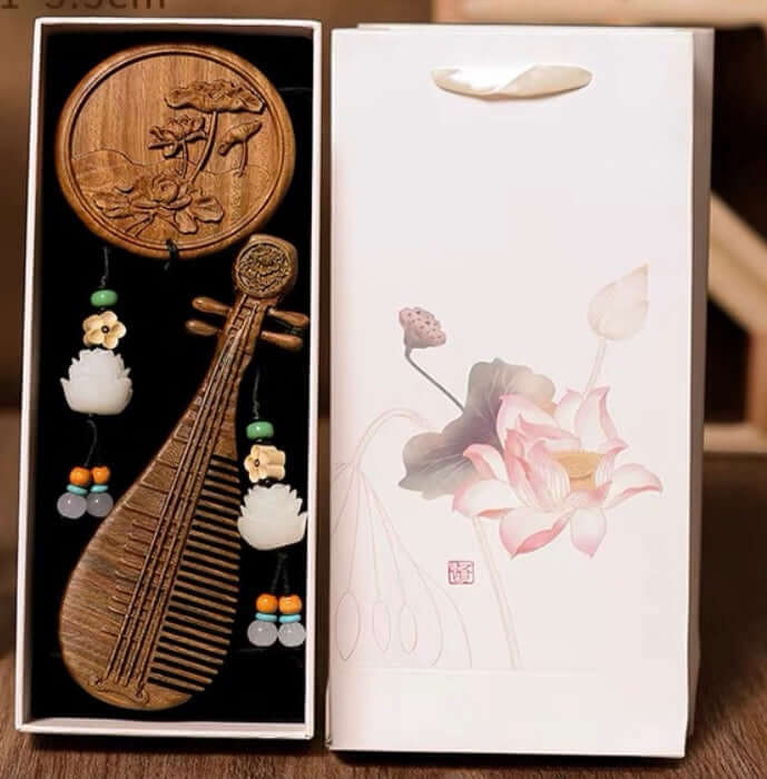 Bodhi Zen Comb & Lotus Mirror Set elegantly displayed for mindful self-care.