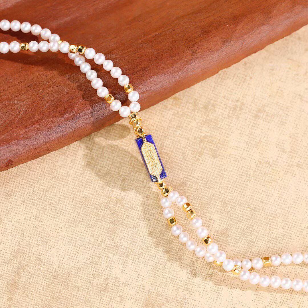 Classic Chinese Pearl & Lapis Lazuli Top Luck Square Bead – BodhiBloom 2