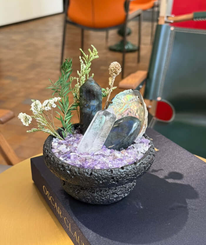 Crystal Harmony Artpiece | Clear Quartz, Labradorite & Amethyst Eternal Floral Sculpture BodhiBloom
