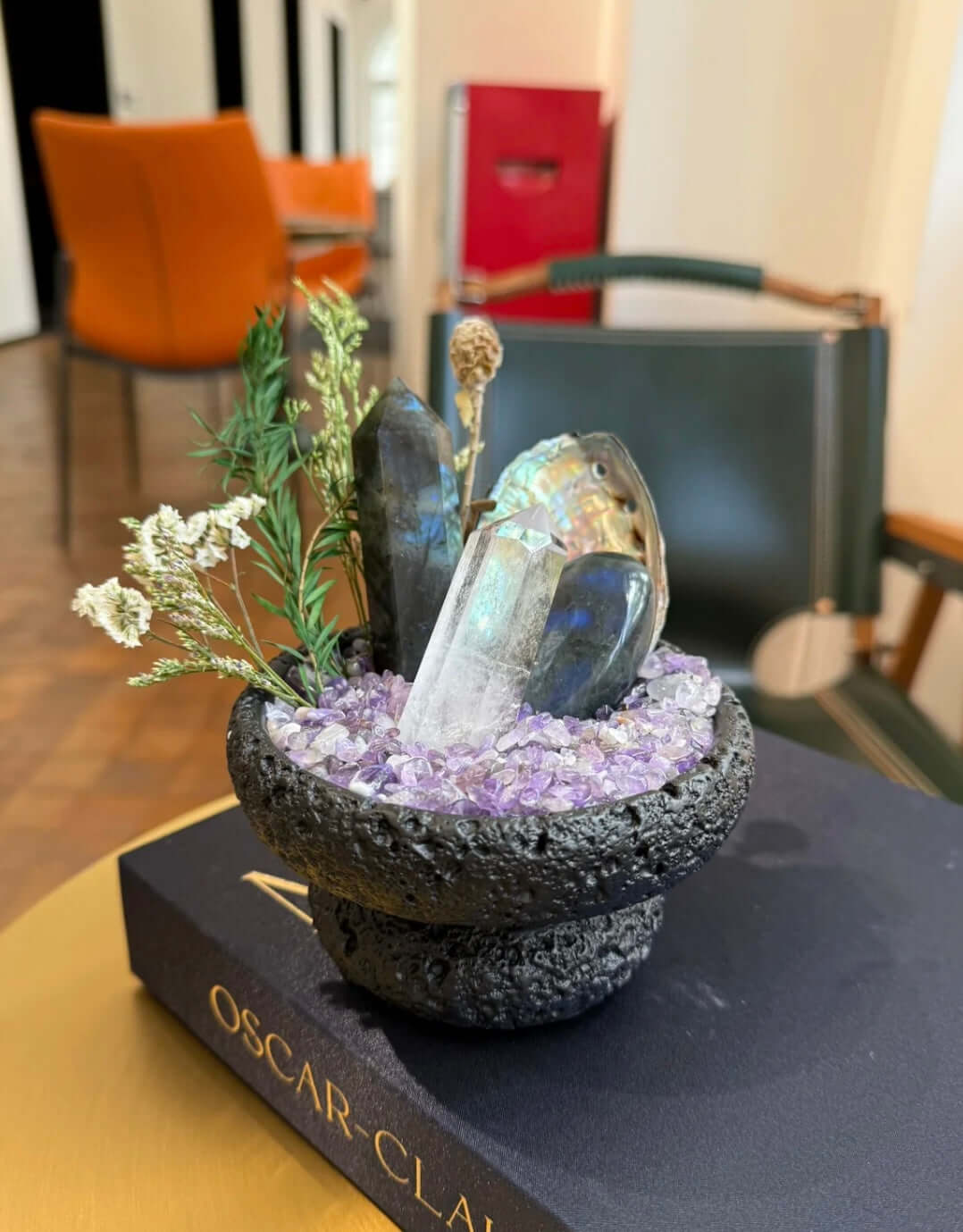 Crystal Harmony Artpiece | Clear Quartz, Labradorite & Amethyst Eternal Floral Sculpture BodhiBloom