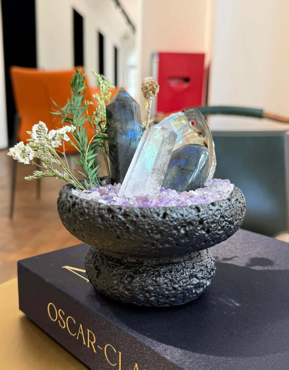 Crystal Harmony Artpiece | Clear Quartz, Labradorite & Amethyst Eternal Floral Sculpture BodhiBloom