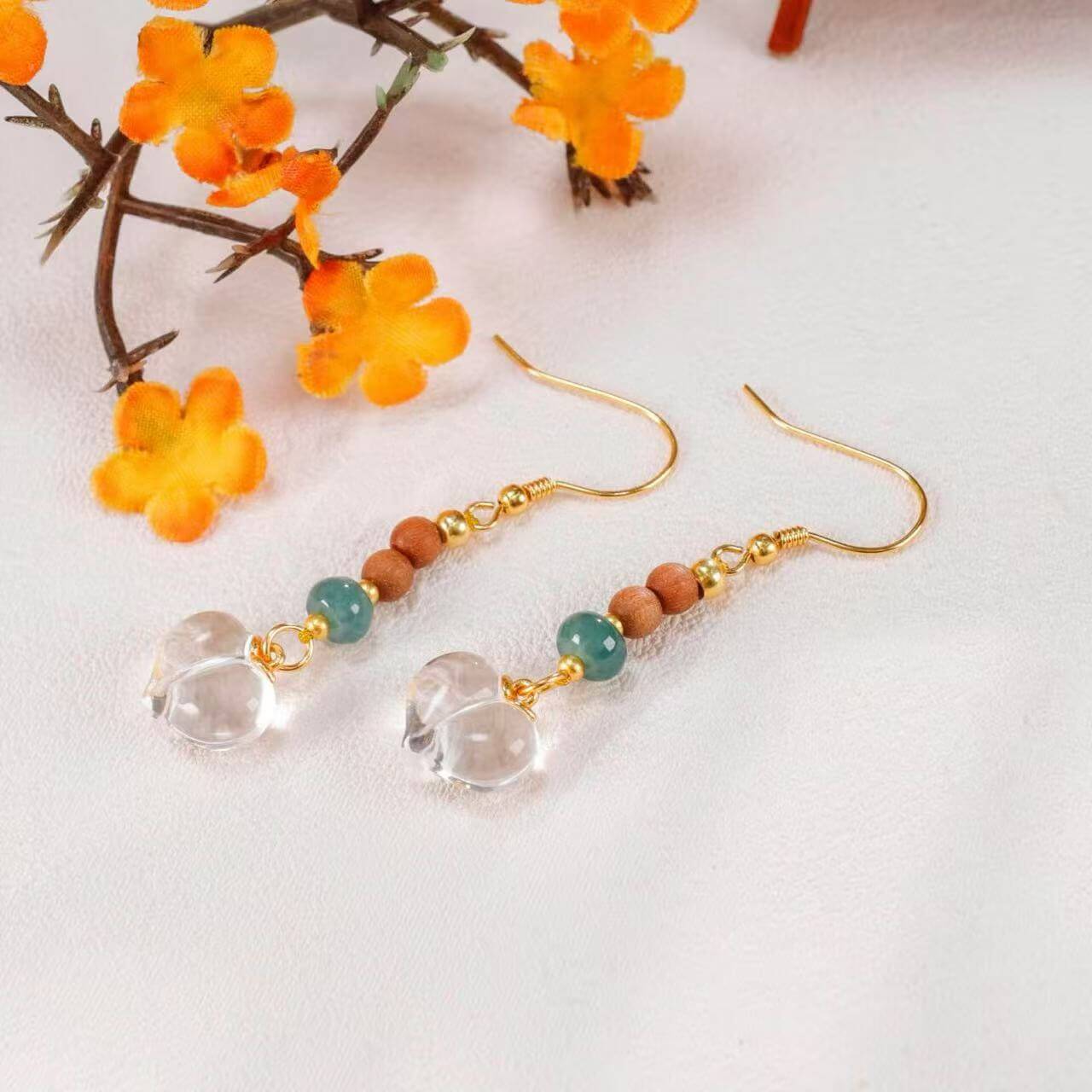 Quartz Heart Earrings BodhiBloom Sandalwood 
