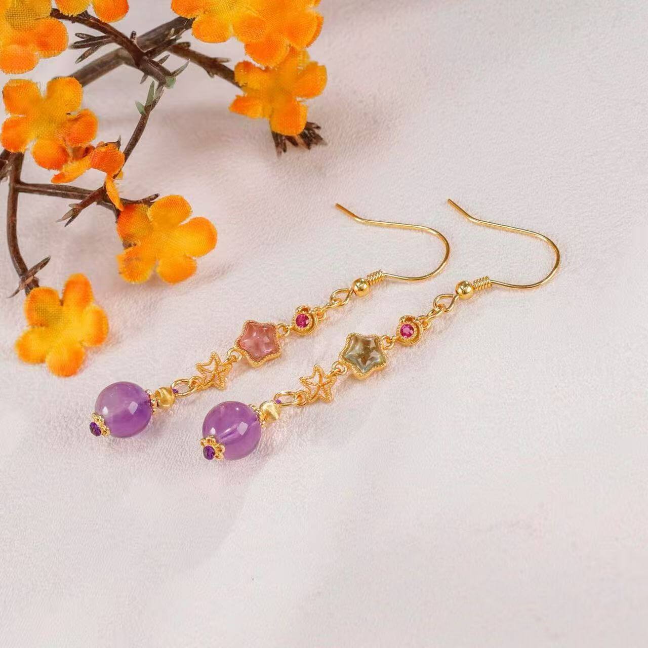 Luminous Amethyst Tourmaline Earring BodhiBloom