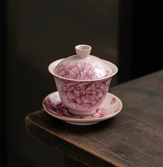 Peony Reverie - A Blushing Porcelain Tea Cup where Imperial flowers Bloom BodhiBloom