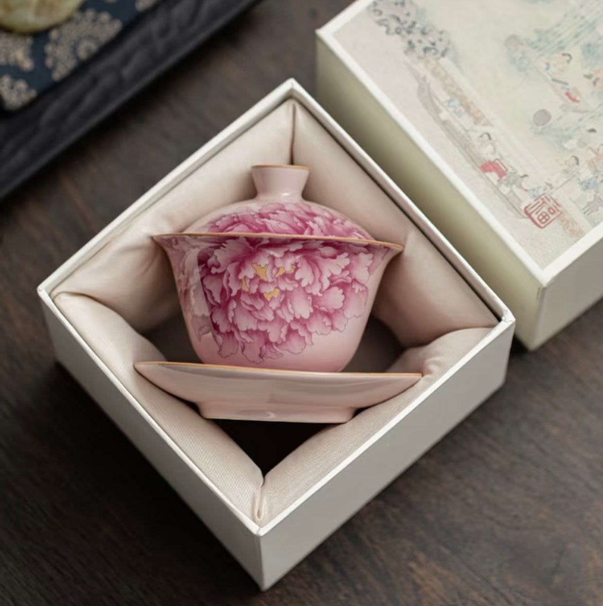 Peony Reverie - A Blushing Porcelain Tea Cup where Imperial flowers Bloom BodhiBloom