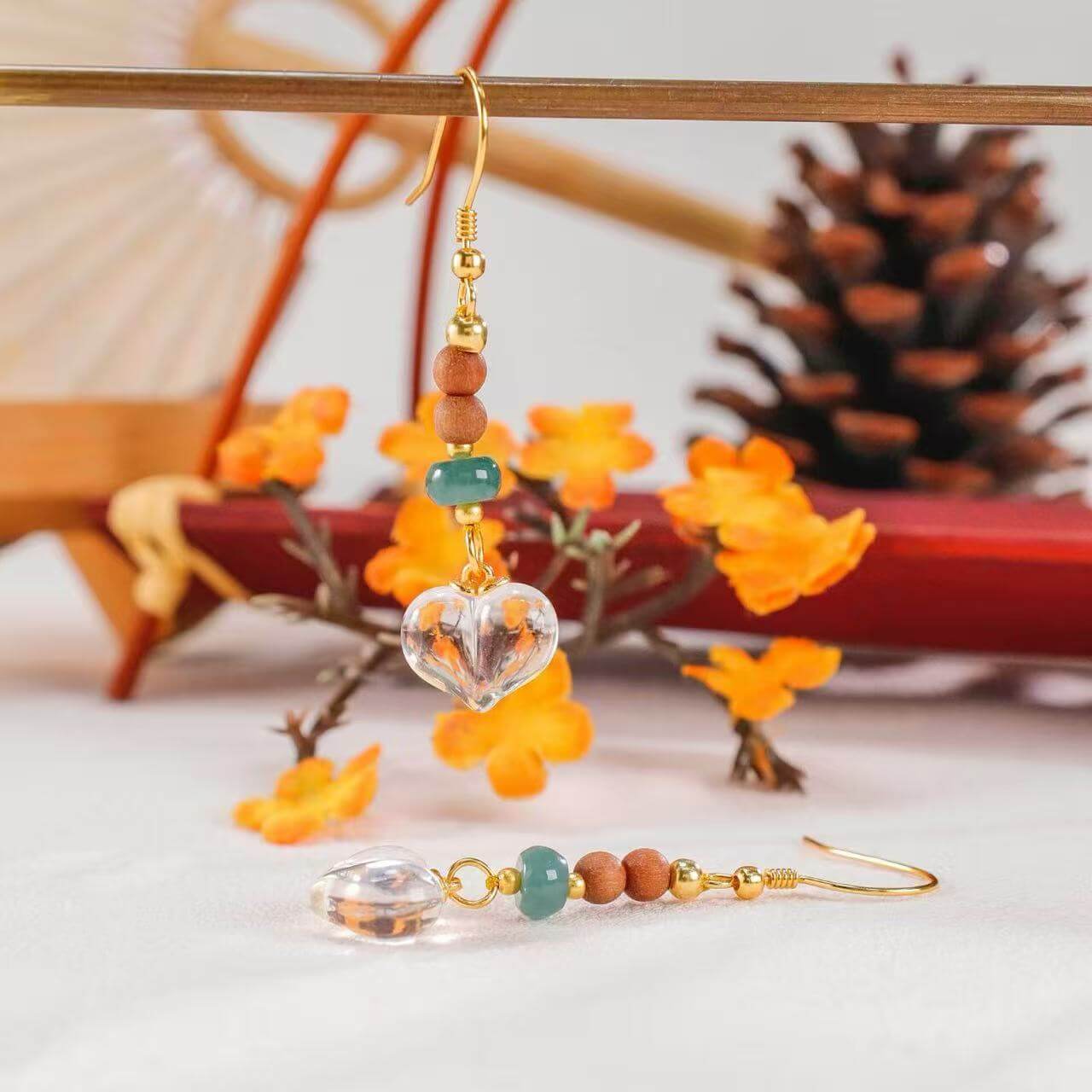 Quartz Heart Earrings BodhiBloom Sandalwood 