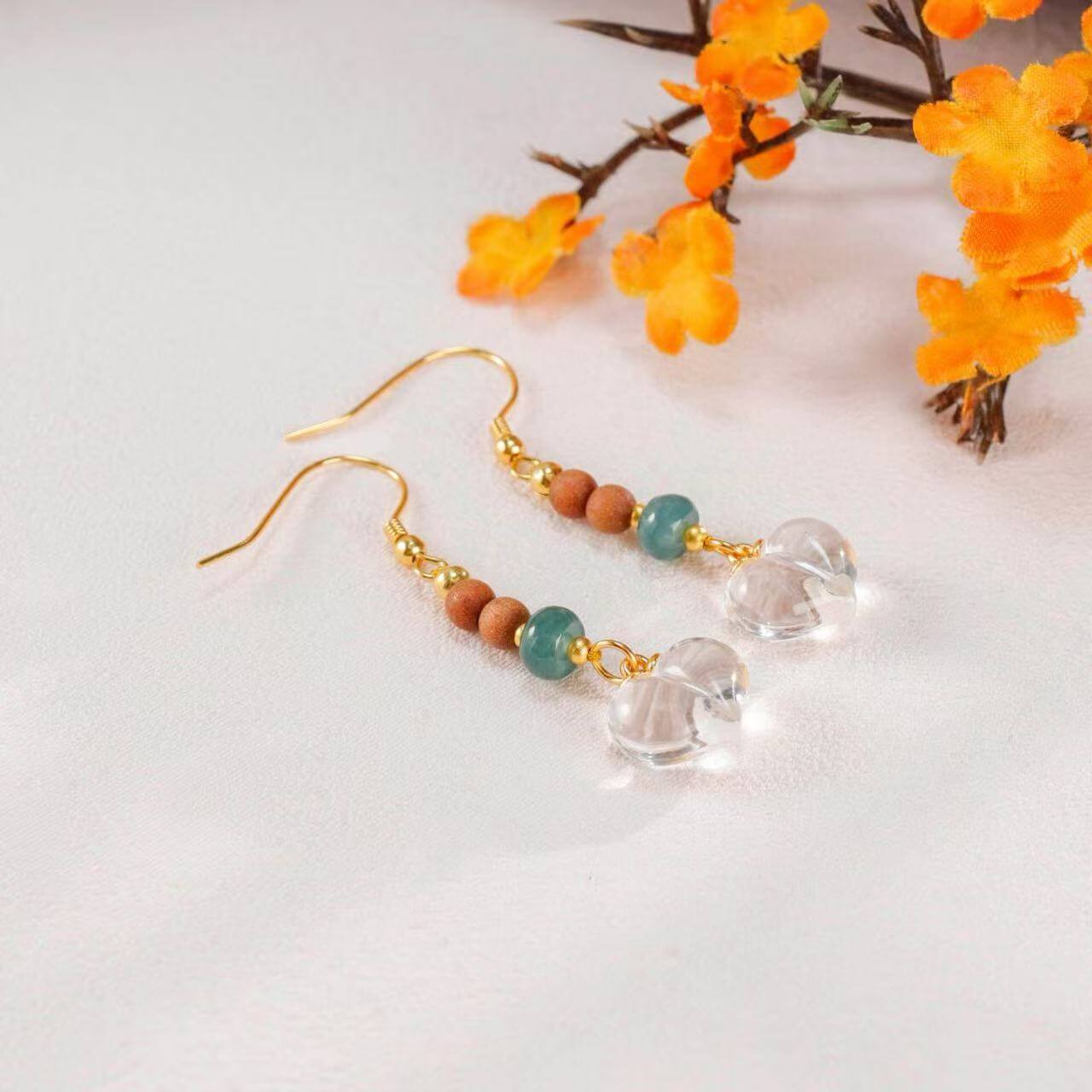 Quartz Heart Earrings BodhiBloom Sandalwood 