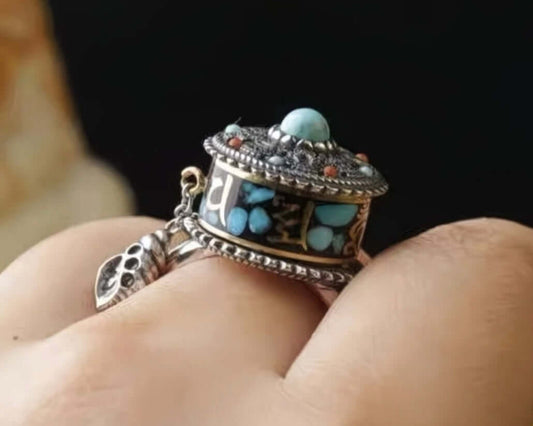 Rotating Six Mantra Ring – Tibetan Prayer Wheel by BodhiBloom