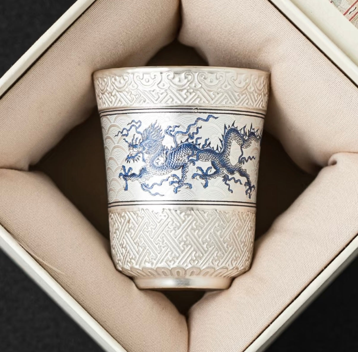 Silver Ascendant - A Gilded Celestial Tea Chalice Where Dragons Ride the Clouds BodhiBloom