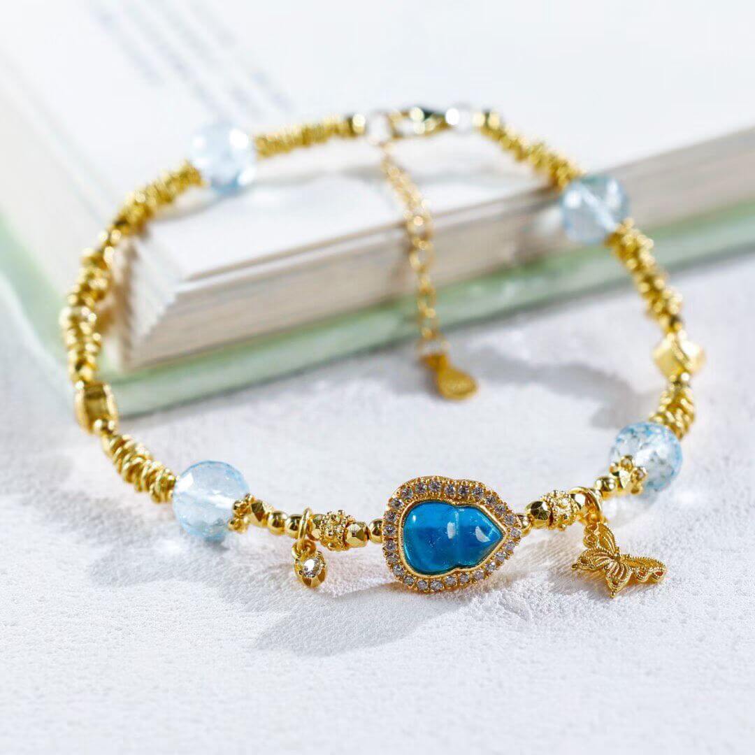 Topaz Aquamarine and Diamond Gourd Bracelet – BodhiBloom 1