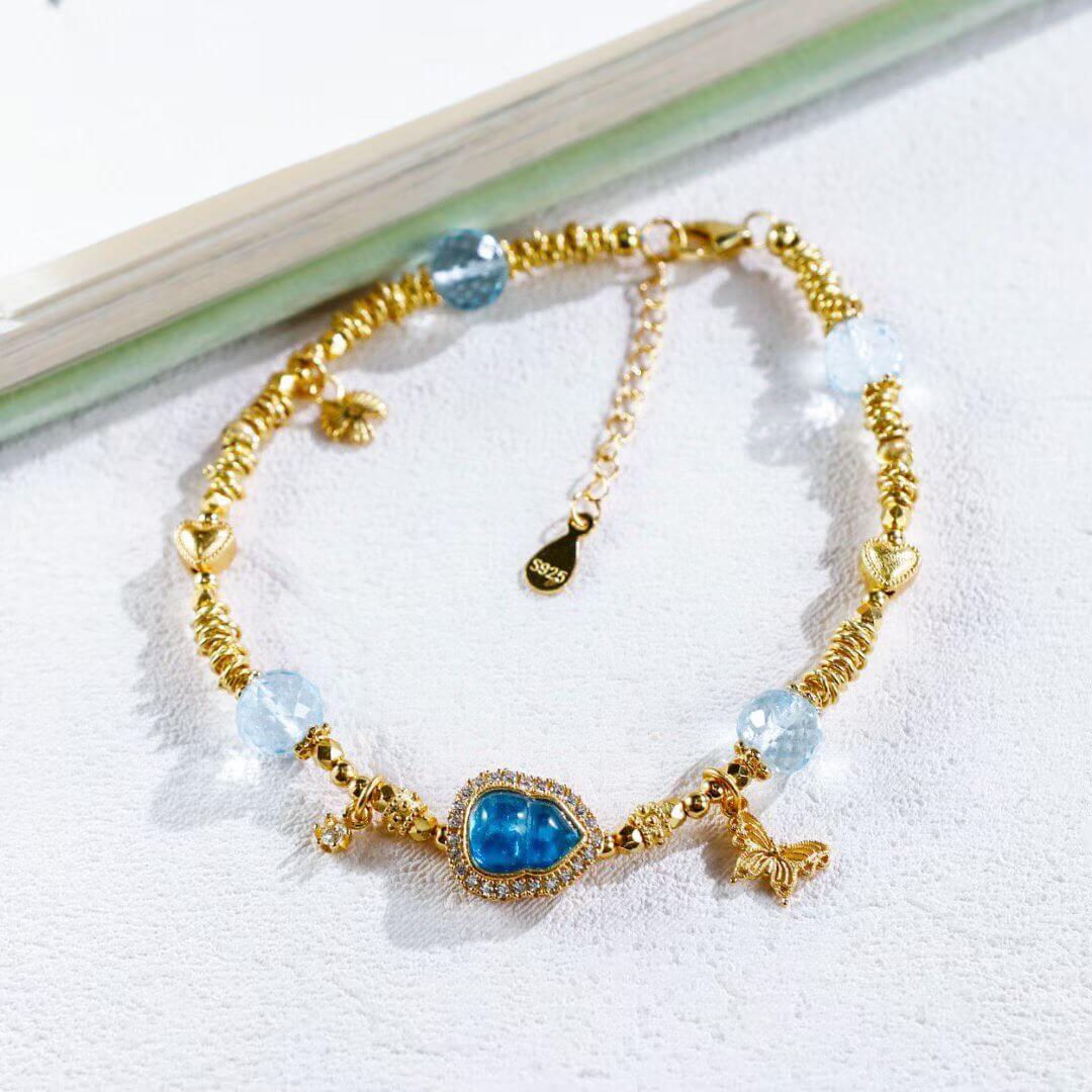 Topaz Aquamarine and Diamond Gourd Bracelet – BodhiBloom 3