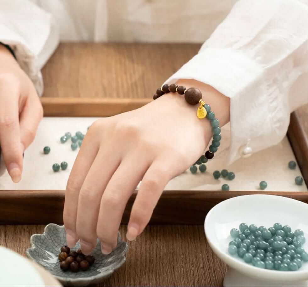 Tranquility Azure Dream Bracelet with blue gemstones on display 2