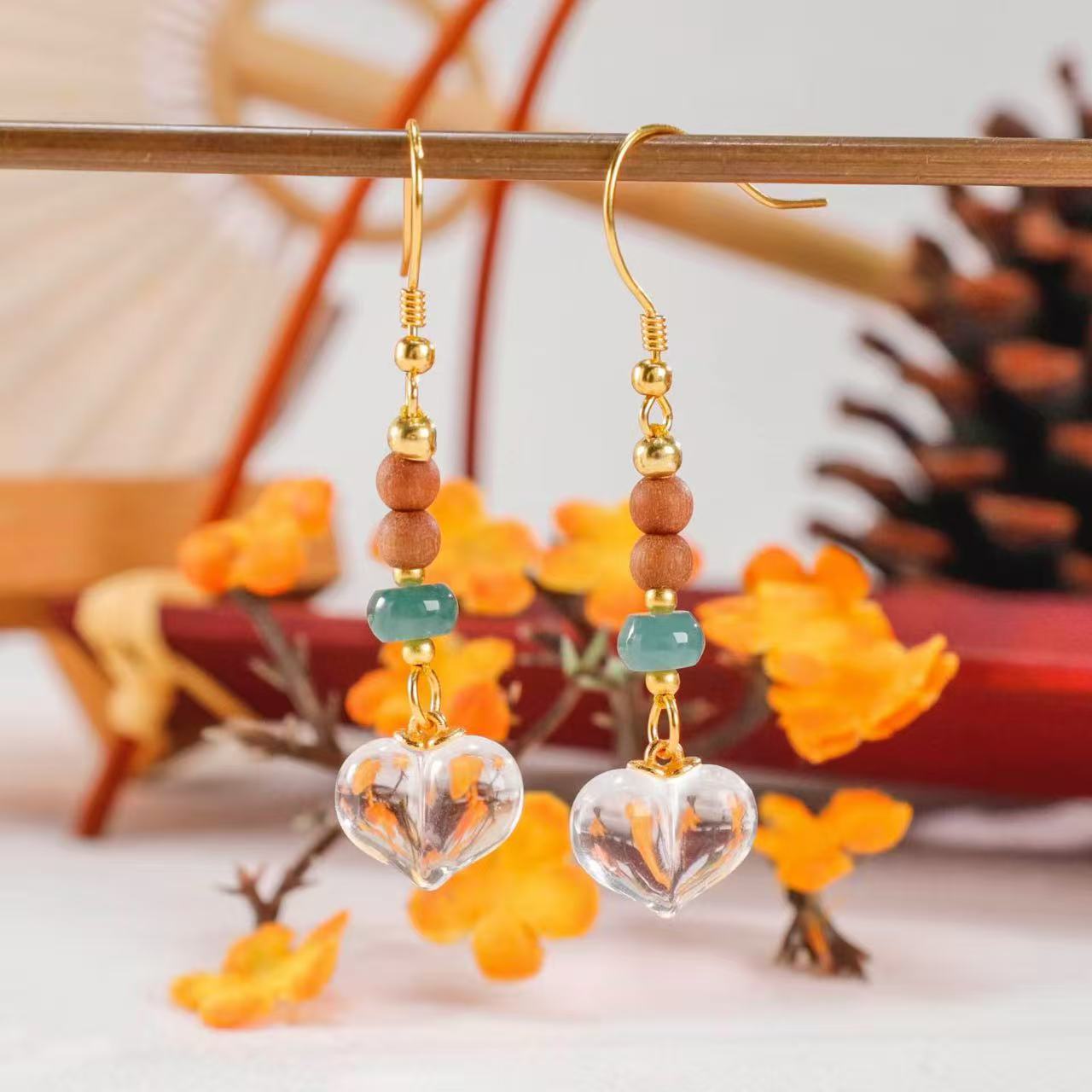 Quartz Heart Earrings BodhiBloom Sandalwood 