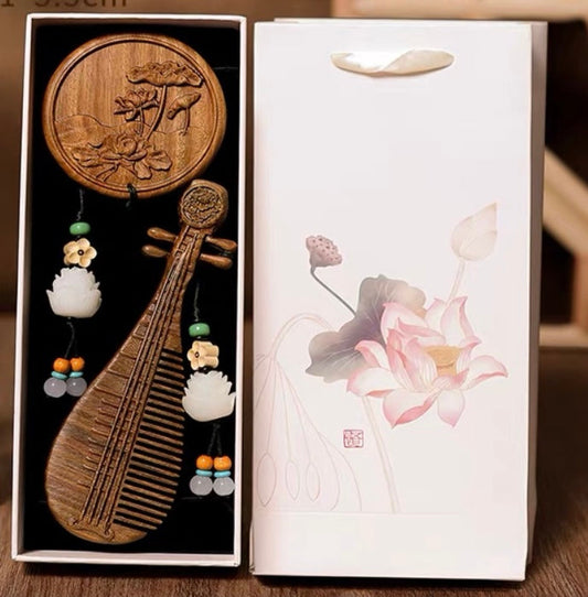 Bodhi Zen Comb & Lotus Mirror Set elegantly displayed for mindful self-care.