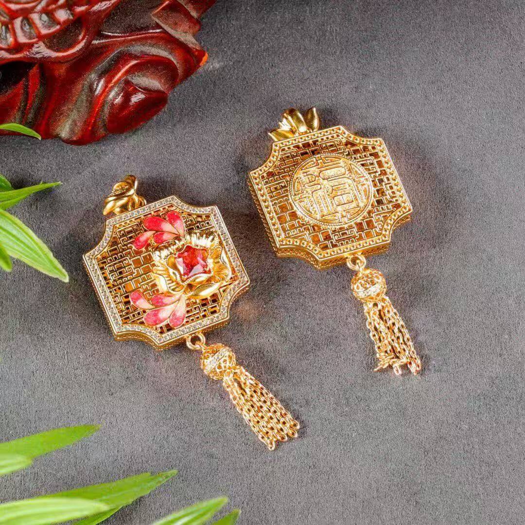 lotus bloom enamel cloisonné pendant worn 1