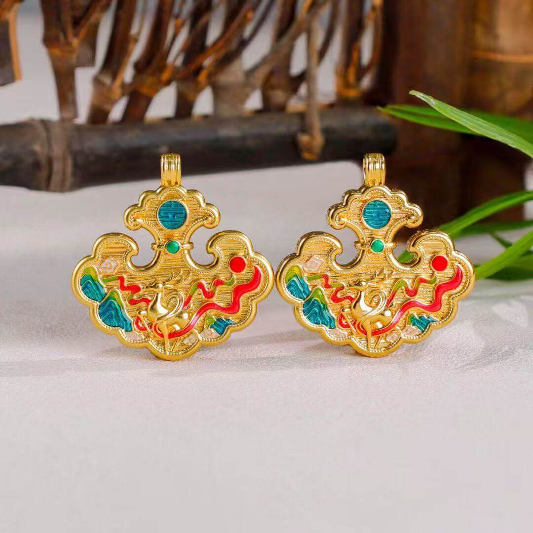 peaceful voyage deer mountain-water cloisonné pendant