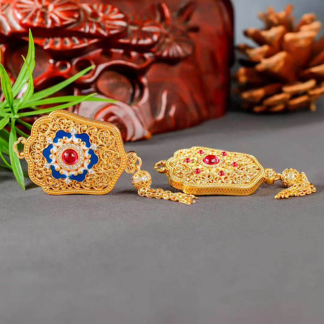 ruyi baoxiang flower prosperity pendant close up