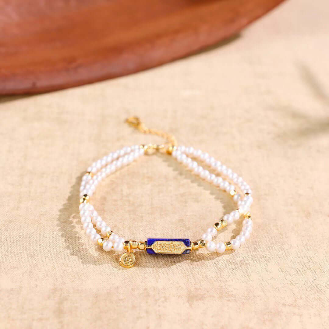 noble lapis lazuli pearl lucky draw bracelet front view