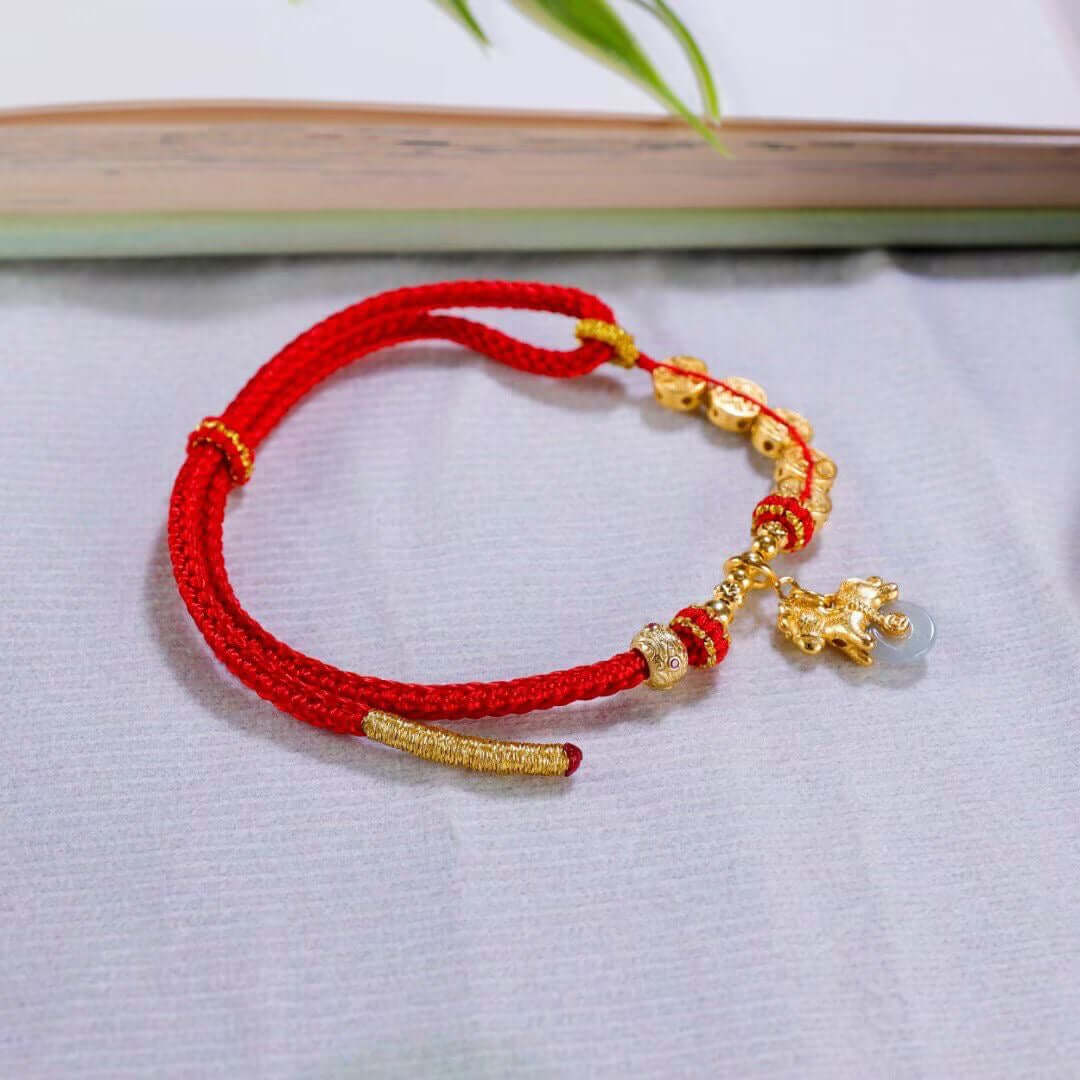 wealth blossom horse peace buckle braided bracelet close up 2