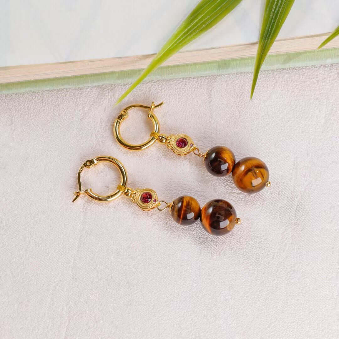 imperial gold tiger eye drop earrings front view