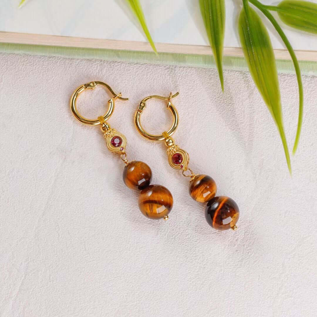 imperial gold tiger eye drop earrings worn