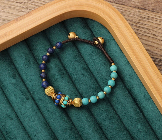 Tibetan Indigo & Jade Stone Beads with vintage charm