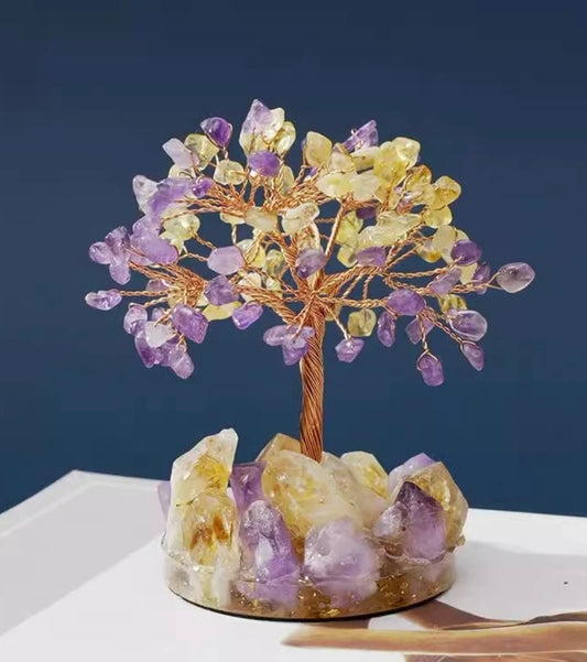 Amethyst & Citrine Crystal Tree with Raw Stone Base - A Powerful Luck Magnet