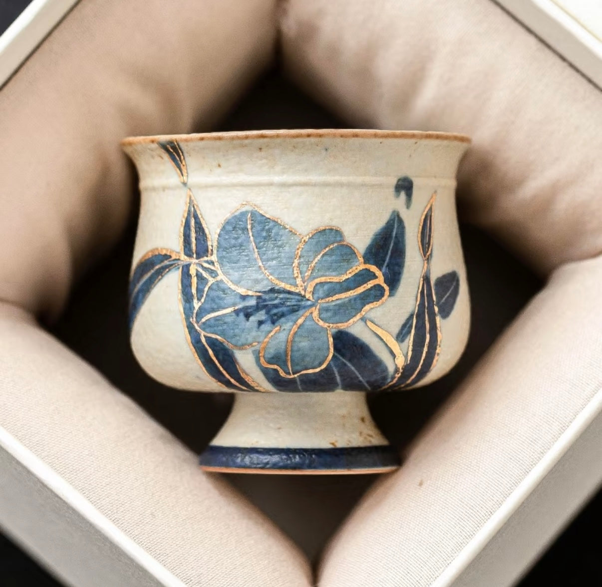 The Azure Lily - A gilded Blue-and-White chalice of celestial craftsmanship