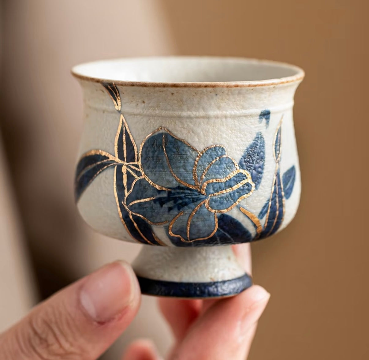 The Azure Lily - A gilded Blue-and-White chalice of celestial craftsmanship