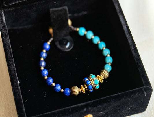 Tibetan Indigo & Jade Stone Beads with vintage charm