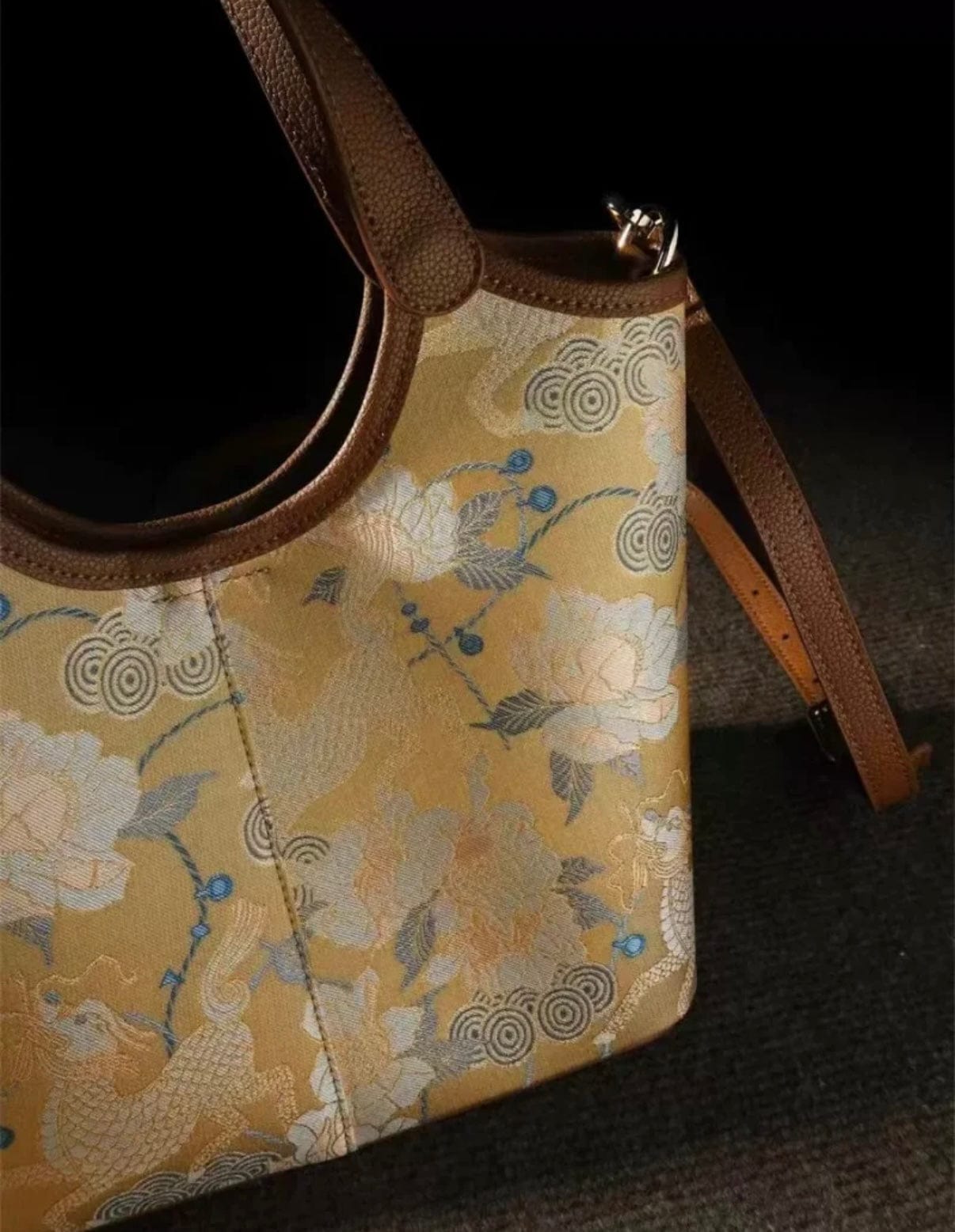 Auspicious Blossoms Bucket Bag