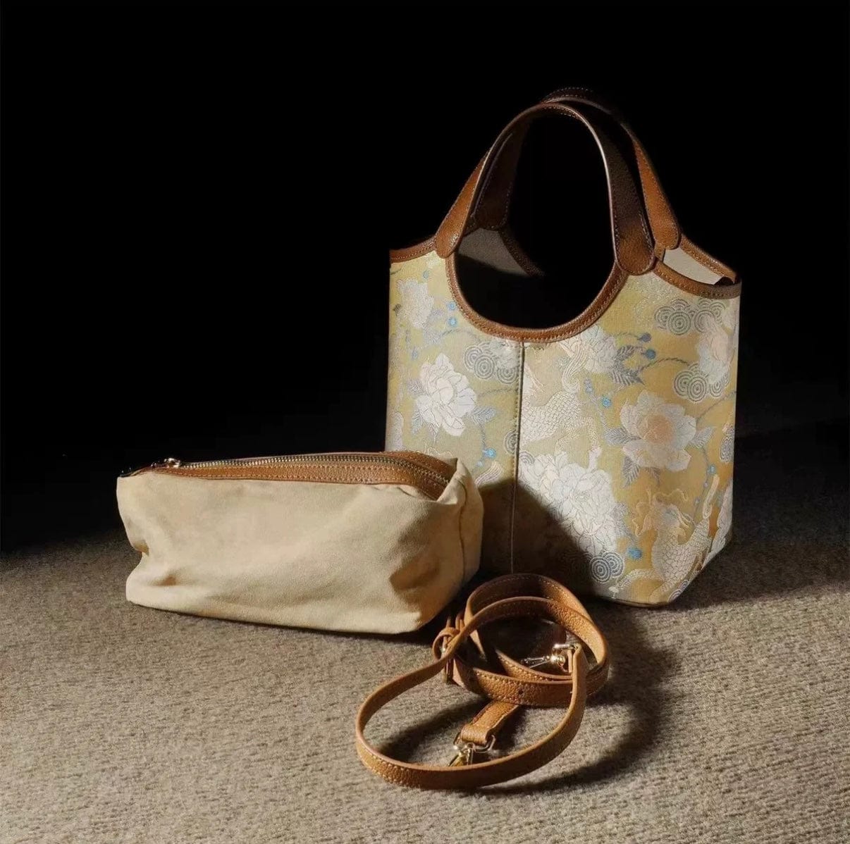 Auspicious Blossoms Bucket Bag