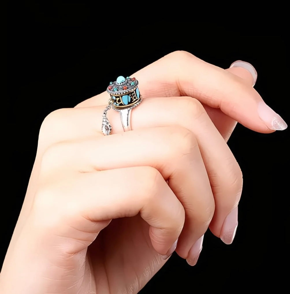 Rotating Six Mantra Ring