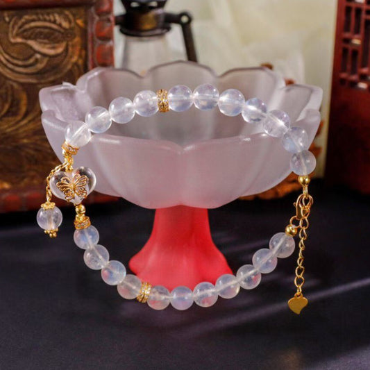 Luminous Wings: Pure Clear Quartz Butterfly Bracelet
