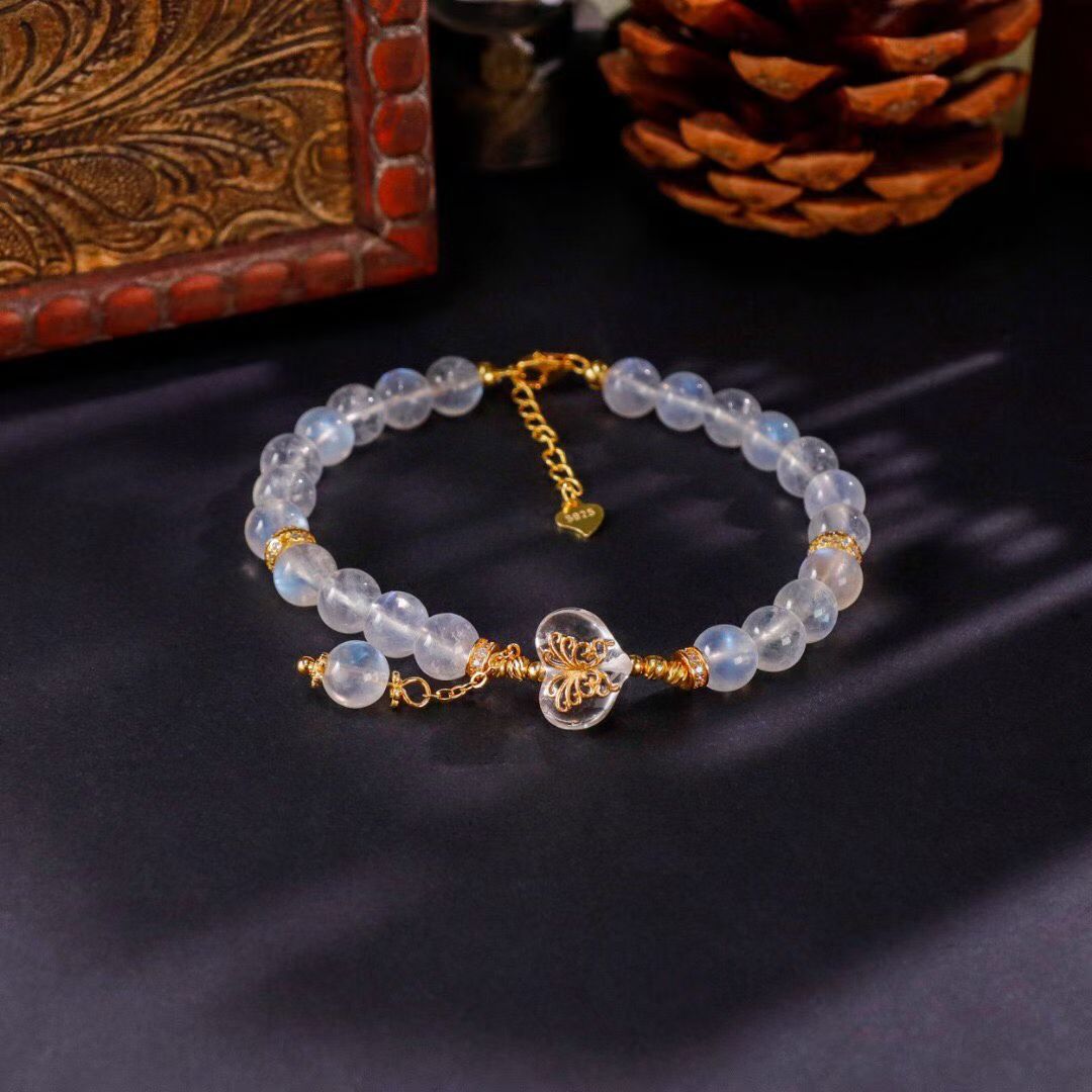 Luminous Wings: Pure Clear Quartz Butterfly Bracelet