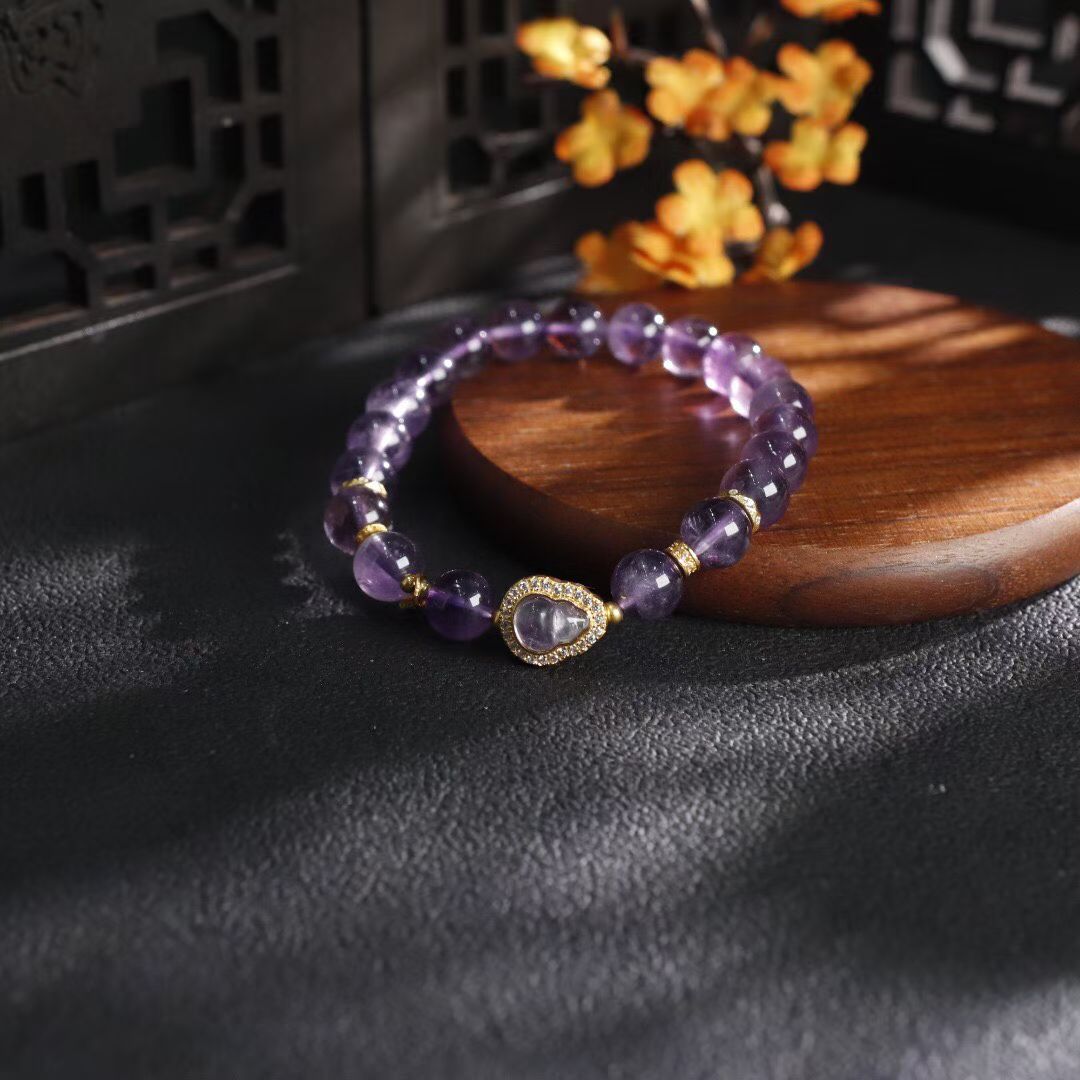 Amethyst Blessings: Gourd Charm Bracelet