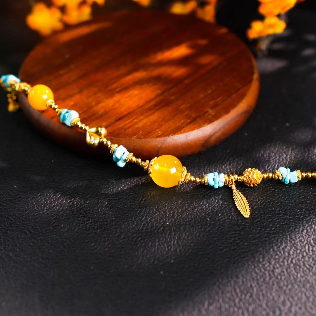 Amber and Turquoise Feather &amp; Heart Bracelet