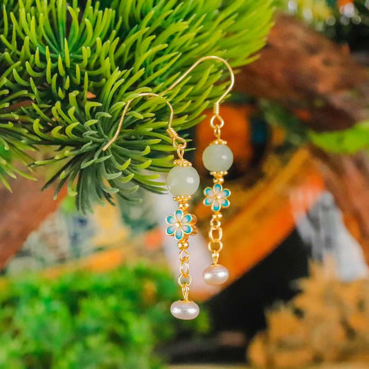 Oriental Grace Hetian Jade Cloisonné Floral Earrings – BodhiBloom