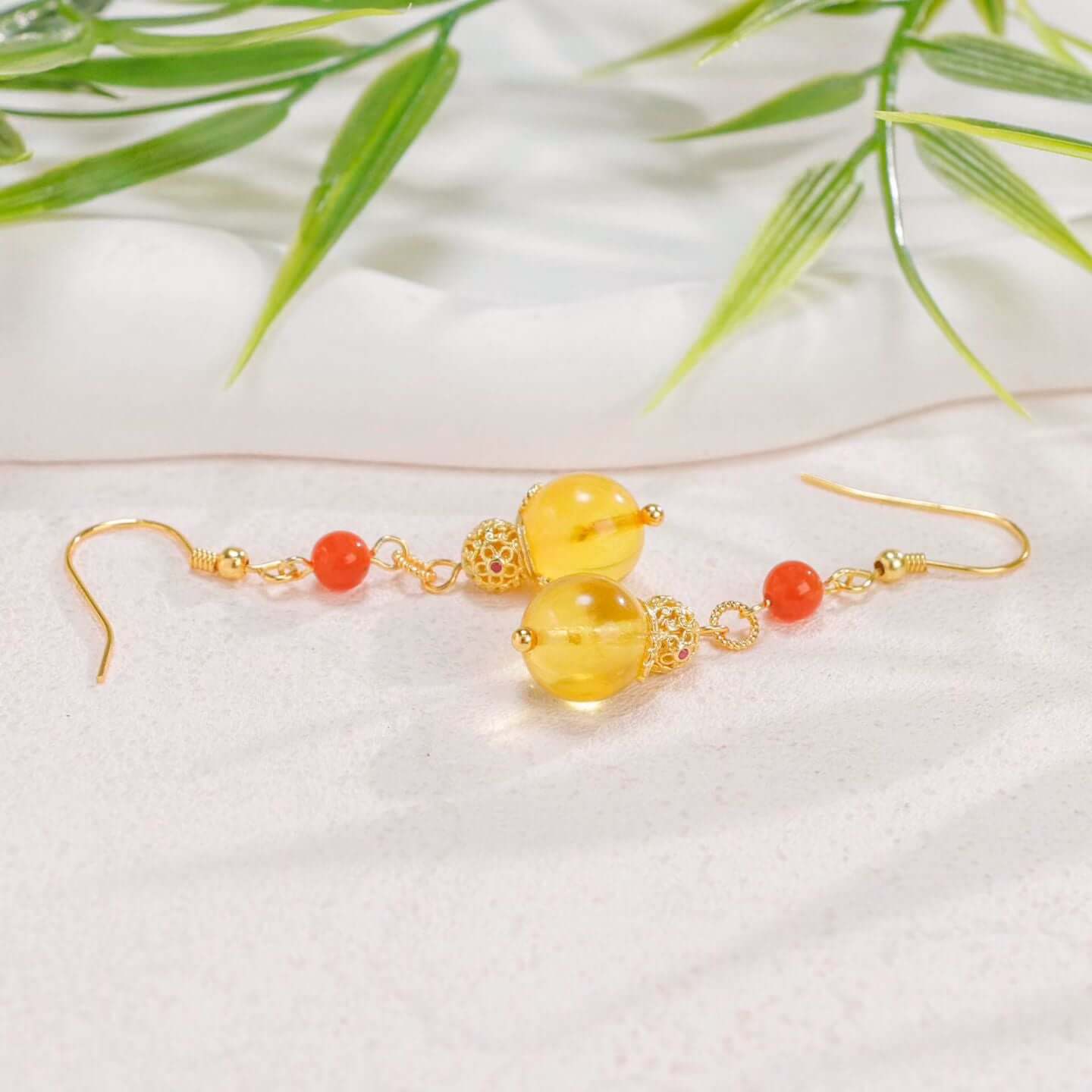 Amber and South Red Agate Gourd Drop Earrings – BodhiBloom 3