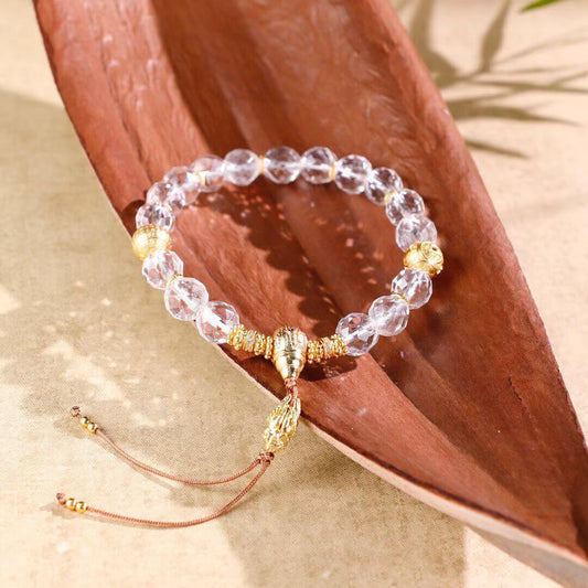 White Crystal Buddha Bead Bracelet close-up 1