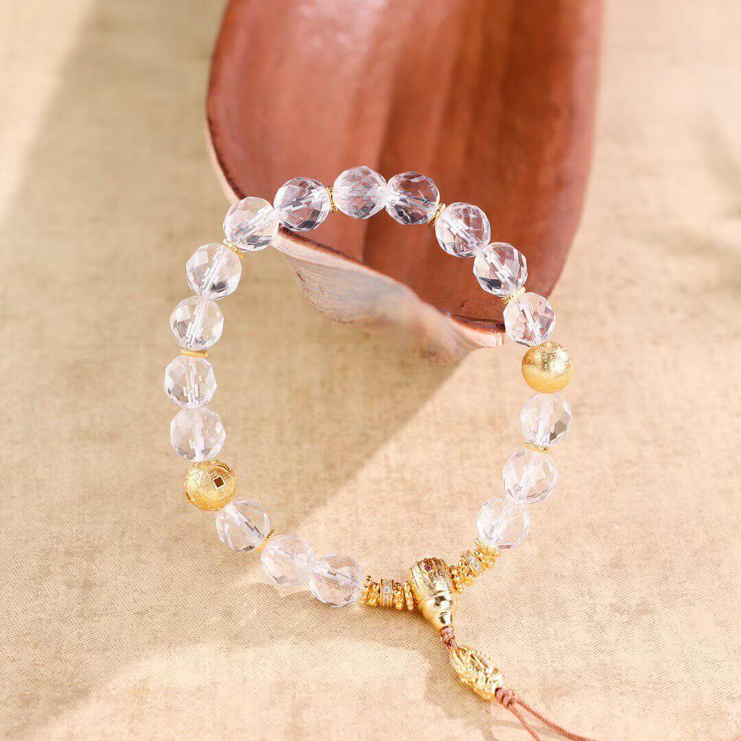 White Crystal Buddha Bead Bracelet close-up 4
