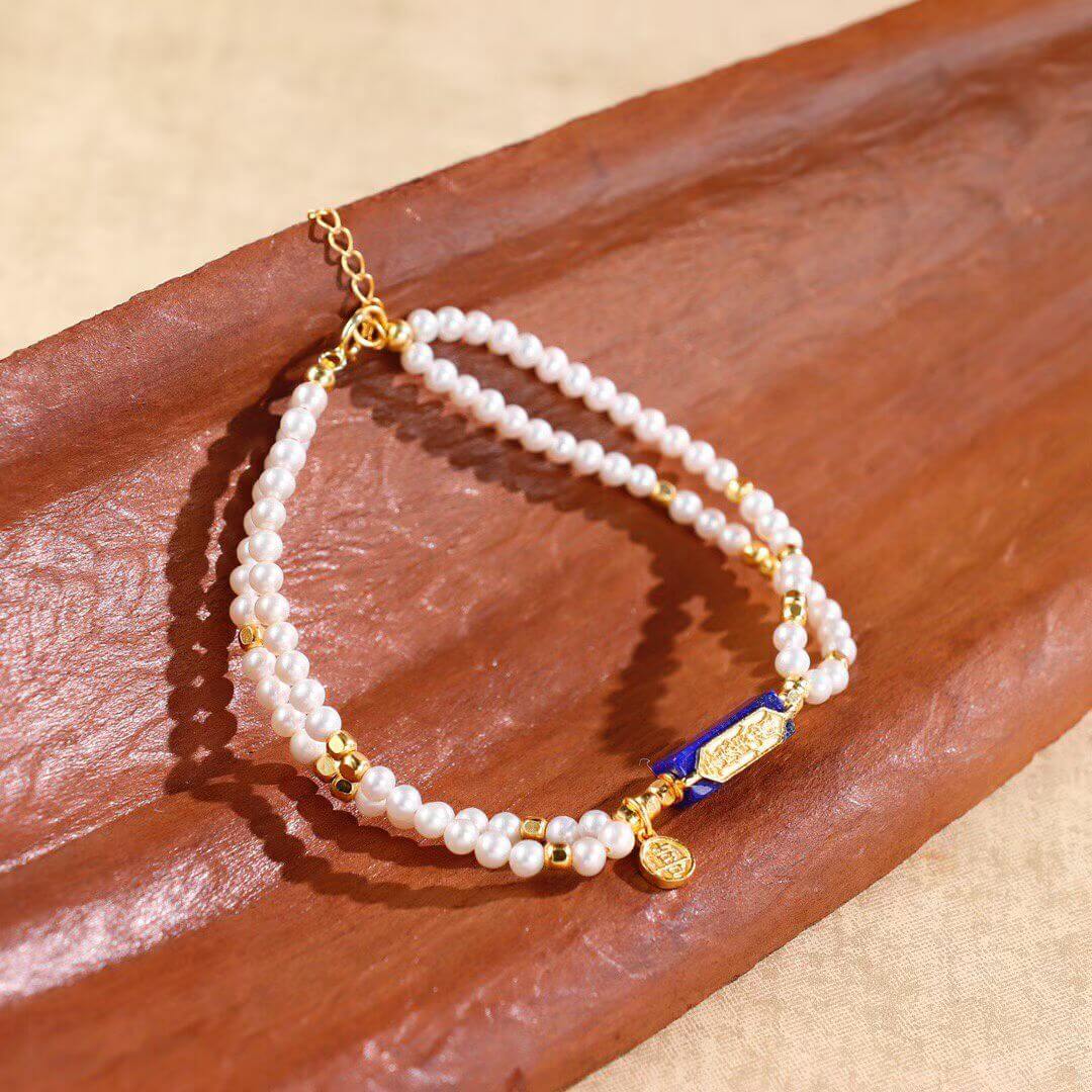 Classic Chinese Pearl & Lapis Lazuli Top Luck Square Bead – BodhiBloom 4