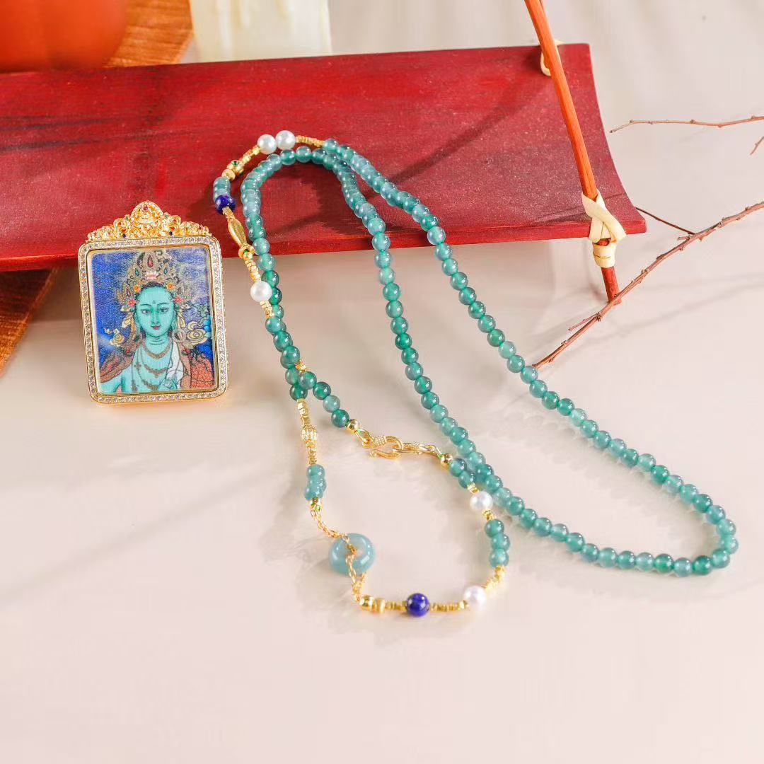 Jadeite Pearl Tara Auspicious Pendant BodhiBloom
